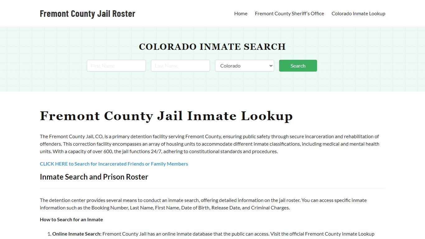 Fremont County Jail Roster Lookup, CO, Inmate Search