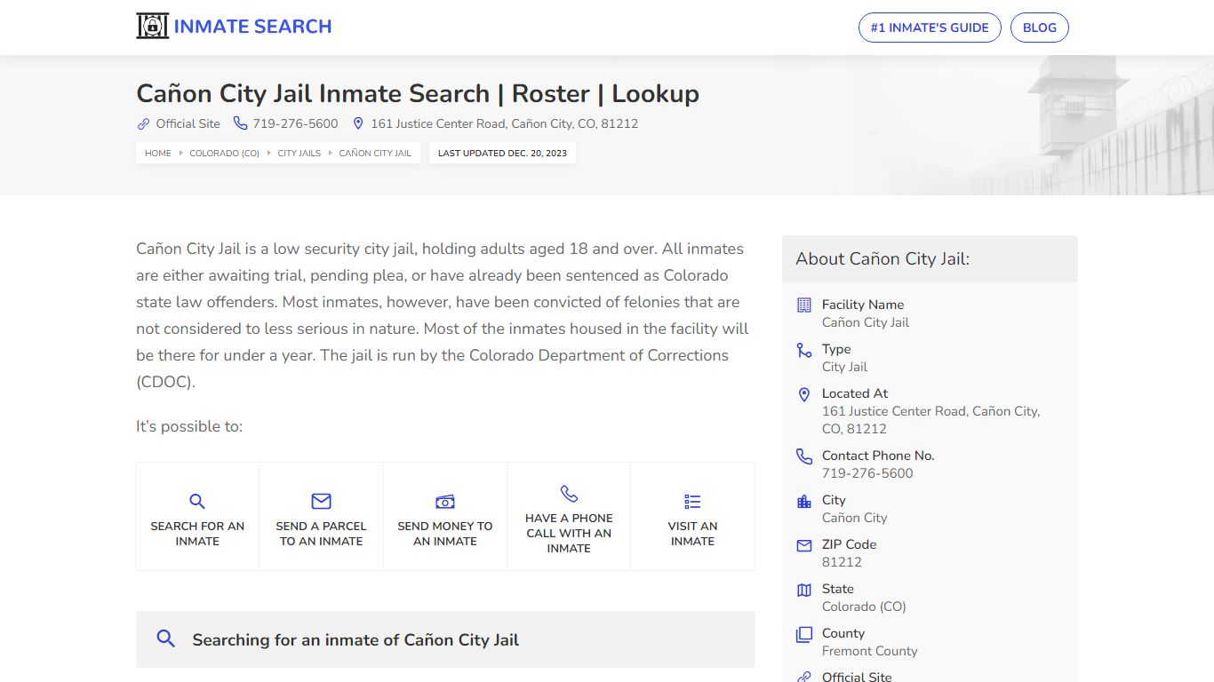 Cañon City Jail Inmate Search | Roster | Lookup