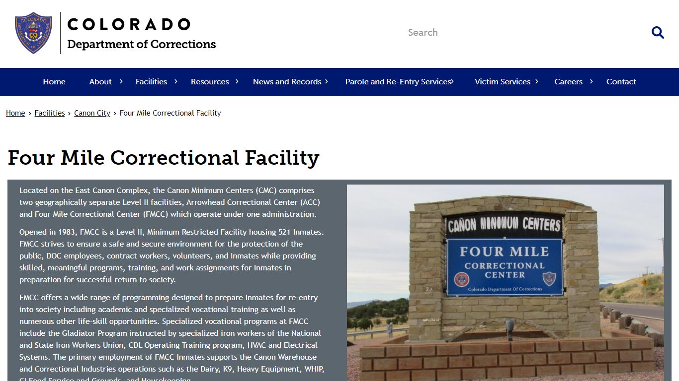 Four Mile Correctional Facility | Department of Corrections